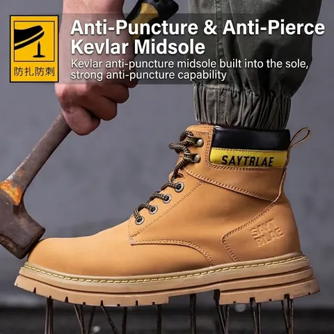 Men Steel Toe Safety Shoes Puncture Proof Microfiber Leather High-top Work Boots Slip Resistant Industrial Safety Work Boots