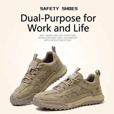 Men Safety Shoes Suede Canvas Puncture Proof Insulated Lightweight Breathable Work Boots Anti Slip Outdoor Footwear