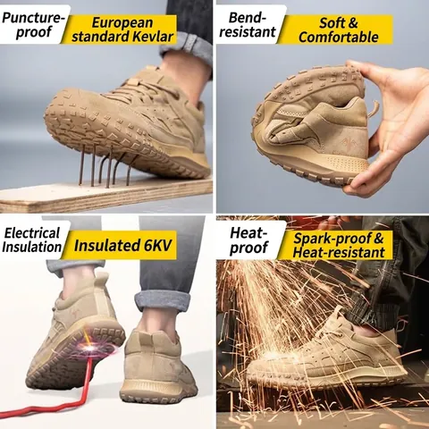 Herren Sicherheitsschuhe Wildleder Segeltuch Durchstichfest Isoliert Leicht Atmungsaktiv Arbeitsschuhe Rutschfest Outdoor Schuhwerk