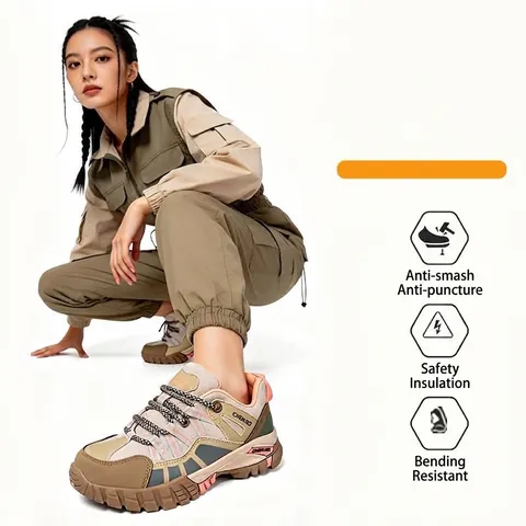 Women Safety Shoes Anti-Smash Anti-Puncture 15KV Insulated Work Shoes Breathable Mesh Microfiber Leather Safety Sneakers