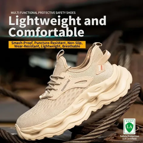 Men Safety Shoes Steel Toe Anti-Smash Puncture Proof Work Boots Breathable Lightweight Flyknit Industrial Construction Protective Footwear