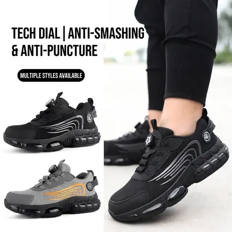 Steel Toe Safety Shoes Men Women Anti-Smashing Puncture Proof Work Sneakers Rotary Buckle Breathable Industrial Protective Footwear