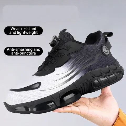 Men Steel Toe Work Safety Shoes Breathable Fly Woven Rotating Buckle Anti Smashing Puncture Proof Industrial Sneakers