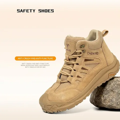 Zapatos de Seguridad para Hombre Punta de Acero Anti-Aplastamiento Anti-Perforación Cuero Ante Lona Botas Proteccion Aislante