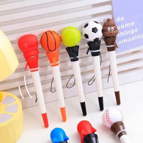 Creative Stress Relief Catapult Gel Pen Soft Rubber Sports Ball Poop Rocket Design Catapult Writing Pen For Student School Office Stationery Gift