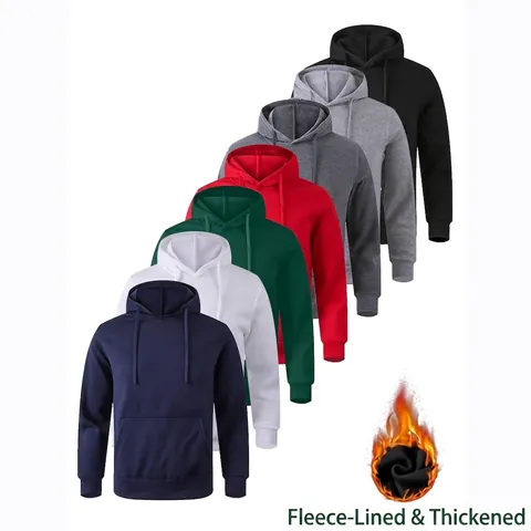 Unisex Casual Oversized Hoodie Fleece Gefüttert Pullover Langarm Einfarbig Kängurutasche Winter Warm Sweatshirt Top