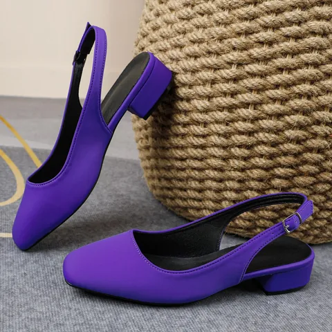 Women's Square Toe Slingback Sandals Low Block Heel Adjustable Buckle Strap Satin Formal Dress Shoes For Office Daily Wear