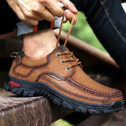 Men's Outdoor Leisure Shoes Breathable Top Layer Cowhide Leather Driving Loafers Non-slip Casual Stitched Shoes