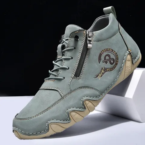 Men's Casual Martin Boots Side Zipper Lace Up Microfiber Leather Octopus Sole High Top Short Boots Non Slip Outdoor Fashion Footwear