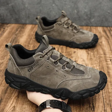 Chaussures de Randonnée en Cuir de Porc pour Hommes Résistantes à l'Usure Antidérapantes Chaussures de Sécurité Légères Semelle Souple