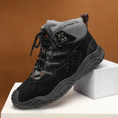 Men's Winter Snow Boots Fleece Lined Warm Outdoor Shoes Anti-Slip Thick Rubber Sole Suede Boots For Travel Casual Daily