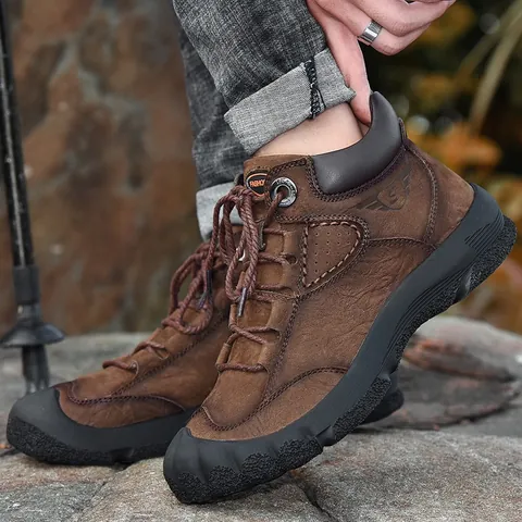 Herren Wasserdichte Arbeitsstiefel Echtleder Lammfell Gefüttert High Top Outdoor Wanderschuhe Casual Mode Stiefel Für Herren