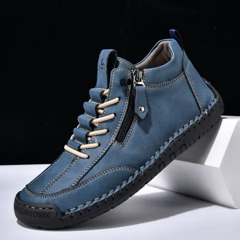 Men's Vintage British Style Martin Boots Side Zipper Casual Short Boots Breathable Non-slip Rubber Sole Leather Boots