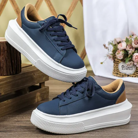 Zapatillas de Plataforma para Mujer Moda Suela Gruesa Aumento de Altura Zapatillas Estilo Coreano Cuero PU Transpirables Zapatos Casuales para Escuela Diario