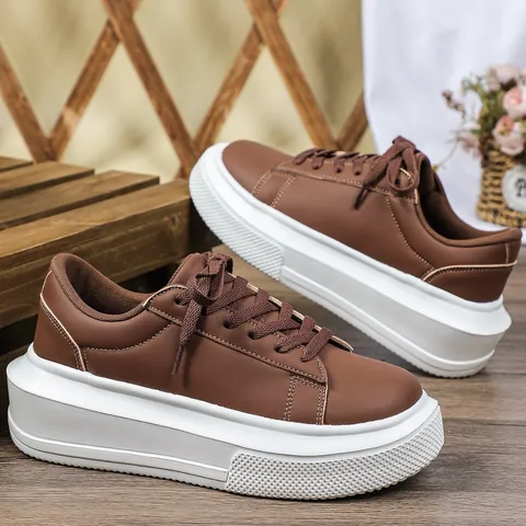 Zapatillas de Plataforma para Mujer Moda Suela Gruesa Aumento de Altura Zapatillas Estilo Coreano Cuero PU Transpirables Zapatos Casuales para Escuela Diario