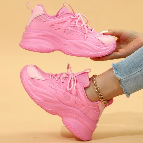 Women Fashion Dad Sneakers Platform Breathable Mesh PU Leather Patchwork Retro Casual Sports Shoes Height Increasing Sneakers