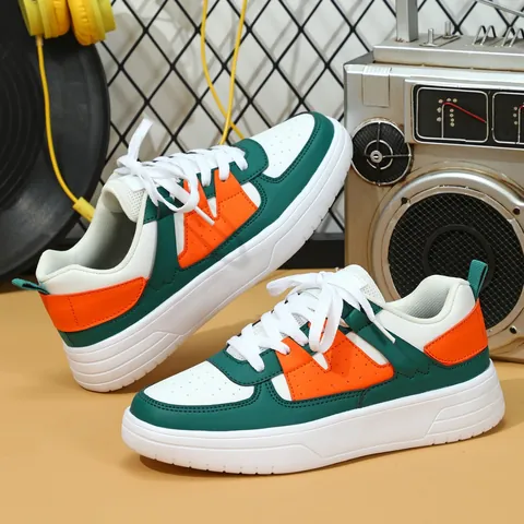 Trendy Platform Casual Sneakers For Men Women Fashion Outdoor Streetwear Lace Up Color Block Board Shoes Couple Soft Sole