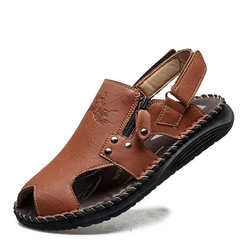 Heren Eerste Laag Koeienhuid Uitgesneden Gesloten Sandalen Ademend Outdoor Strand Antislip Rubberen Zool Schoenen