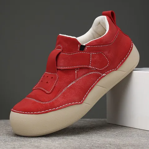 Women Thick Sole Bread Shoes Round Toe Contrast Stitching Hook And Loop Fastener Casual Retro Platform Sneakers