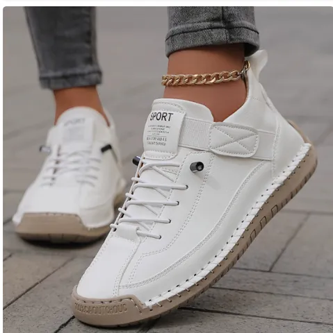 Women's Casual Hand-stitched Loafers PU Leather Soft Sole Flat Shoes Comfortable Slip-on Walking Shoes For Autumn Winter