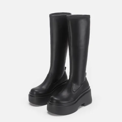 Stivali Alti Elastici con Plateau da Donna Stivali Sopra il Ginocchio Stile Punk Suola Spessa Effetto Snellente Moda Autunno Inverno