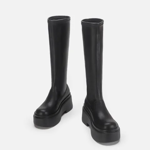 Stivali Alti Elastici con Plateau da Donna Stivali Sopra il Ginocchio Stile Punk Suola Spessa Effetto Snellente Moda Autunno Inverno