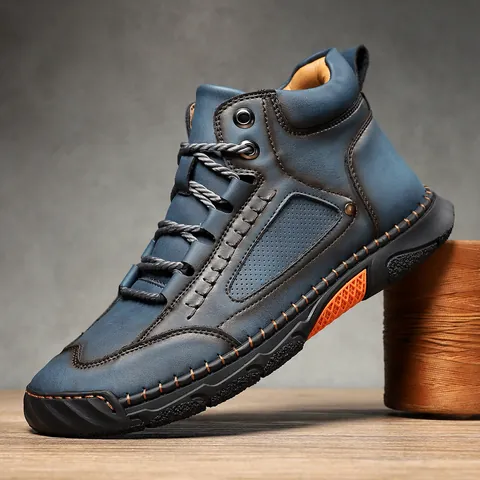 Vintage Herren Mikrofaser Leder Stiefeletten Outdoor Mode Schnürstiefel Martin Stiefel Modische Genähte Flache Lässige Winterschuhe