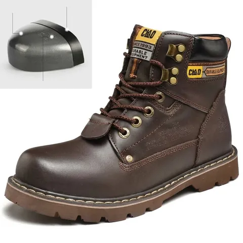 Herren Leder Arbeitsstiefel Stahlkappe Durchtrittsicher Arbeitsschuhe Casual Winter Martin Boots Sicherheitsschuhe Für Männer