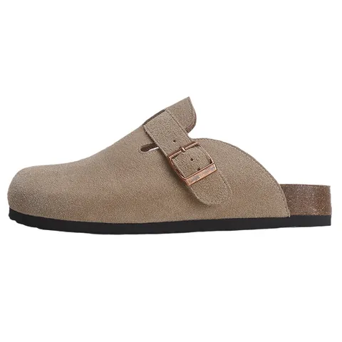 Sabots pour Femmes en Suède Semelle en Liège Bride à Boucle Réglable Bout Rond Mules Rétro Décontracté Pantoufles à Plateforme Chaussures de Marche Confortables