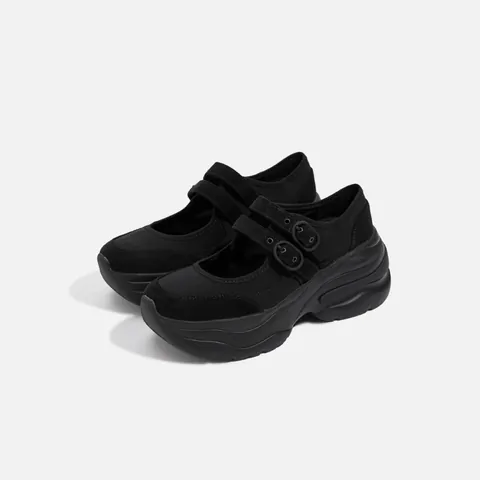 Zapatos Mary Jane para Mujer Estilo Francés Plataforma Gamuza Hebilla Retro Estilo Preppy Mocasines Planos Casuales Color Sólido