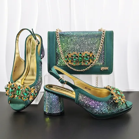 Luxuriöse Satin Strass Blockabsatz Slingback Pumps Mit Passendem Abendtaschen-Set Peep Toe Bankett Hochzeit Party Damen Schmuck Schuhe