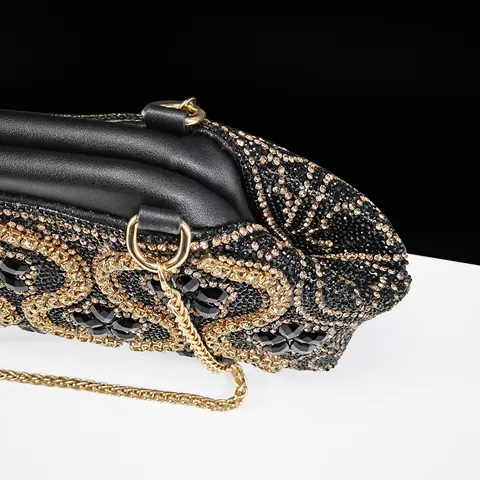 Damen Keilsandaletten Mit Strass Und Ketten Abendtasche Set Glitzer Party Sandaletten Mit Passender Clutch Tasche Für Hochzeit Bankett Luxus Blumenmuster Schuh Und Taschen Set