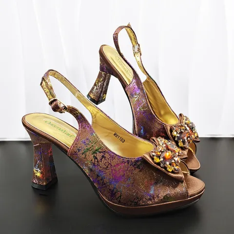 Damen High Heel Sandalen Und Abendtaschen Set Strass Verziert Metallisch Camouflage Muster Pumps Für Bankett Afrikanische Party Schmuck Schuhe Taschen Set
