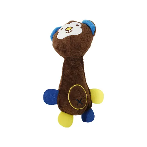 Squeaky Plush Dog Toy Cartoon Monkey Pig Deer Soft Stuffed Bone Shaped Pet Chewing Teething Interactive Toy For Small Medium Dogs
