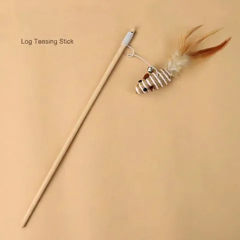 Natural Wood Cat Teaser Wand With Sisal Woven Mouse Ball Lollipop Feather Bell Interactive Interactive Toy For Indoor Cats Kitten