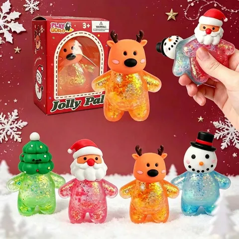 Jouet Squishy de Noël Père Noël Bonhomme de Neige Renne Soulagement du Stress Rempli de Paillettes TPR Jouet Sensoriel Mou pour Enfants Adultes Cadeau