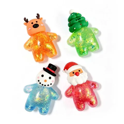 Jouet Squishy de Noël Père Noël Bonhomme de Neige Renne Soulagement du Stress Rempli de Paillettes TPR Jouet Sensoriel Mou pour Enfants Adultes Cadeau