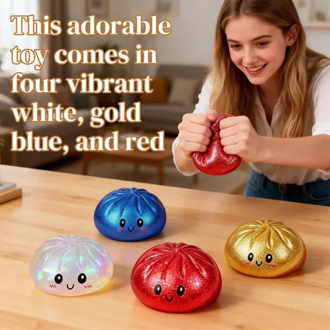 Glitter Dumpling Squishy With Steamer Box Stress Relief Squeeze Toy For Kids Adults Fun Cartoon Bun Scented Soft Rubber Toy