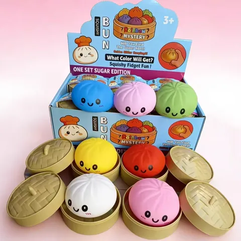 Simulation Dumpling Quetschspielzeug Stressabbau Weicher TPR Squeeze Bun Mit Mini-Dampfgarer Süßer Ausdruck Fidget Toy Für Kinder Erwachsene Geschenk