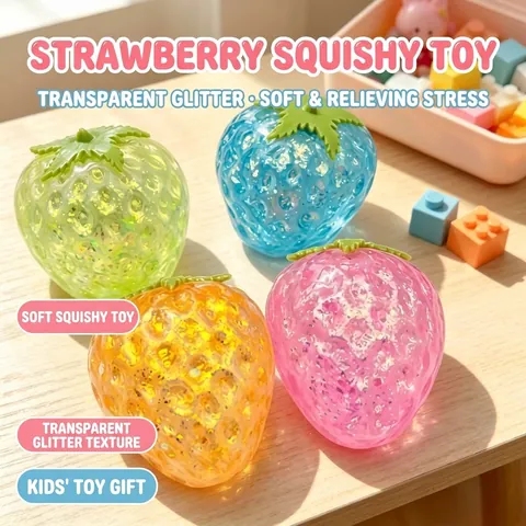 Glitzer Erdbeere Squishy Spielzeug Weich TPR Langsame Rückfederung Realistisches Obst Stressabbau Squeeze Spielzeug für Erwachsene Kinder