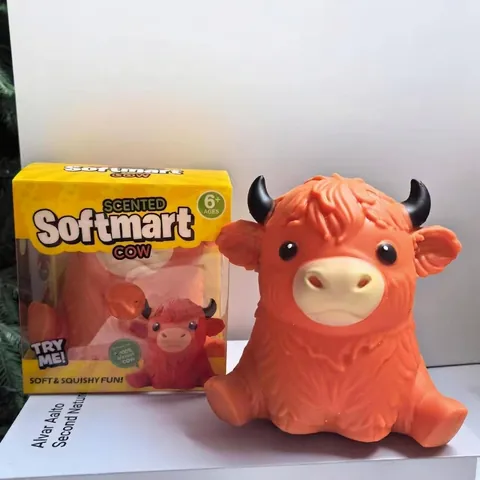 Orange Highland Cow Squishy Slow Rebound Toy Simulation Animal Stress Relief Squeeze Toy For Kids Adults Gift