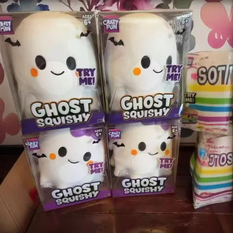 Crazy Fun Ghost Squishy Soft Slow Rising Toy For Kids Halloween Party Favors Ghost Shaped Stress Relief Squeeze Toy White Purple Birthday Gift