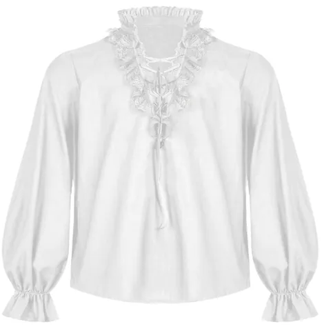 Herren Mittelalter Vintage Renaissance Hemd Rüschen Schnürung Kostüm Top Puffärmel Halloween Cosplay Aufführung Hemd