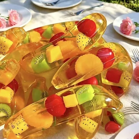 Kreative Simulation Banane Squishy Spielzeug Transparente Langsame Rückfederung Malzzucker Gelee Stressabbau Spielzeug Mit Fruchtstücken