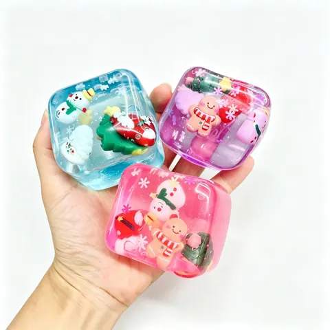 Christmas Squishy Toy Transparent Maltose Square Cube Decompression Toy With Santa Claus Snowman Gingerbread Man Stress Relief Gift For Kids Adults