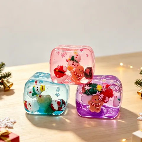Christmas Squishy Toy Transparent Maltose Square Cube Decompression Toy With Santa Claus Snowman Gingerbread Man Stress Relief Gift For Kids Adults