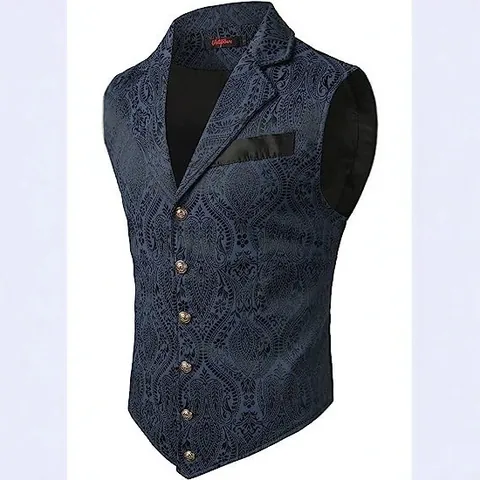 Men Vintage Medieval Gothic Vest Jacquard Paisley Notched Lapel Single Breasted Vest For Halloween Cosplay Retro Party Top