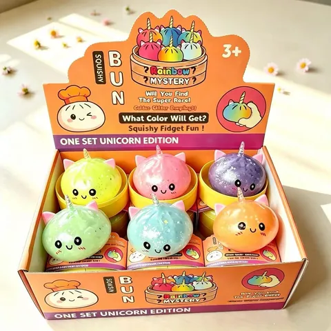 Καρτούν Dumpling Μονόκερος Squishy Παιχνίδι Αποφόρτιση Άγχους Μαλακό TPR Γκλίτερ Χάντρες Fidget Toy Τυχαίο Χρώμα