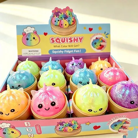 Καρτούν Dumpling Μονόκερος Squishy Παιχνίδι Αποφόρτιση Άγχους Μαλακό TPR Γκλίτερ Χάντρες Fidget Toy Τυχαίο Χρώμα