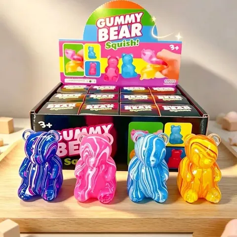Aurora Gummy Bear Squishy Toy Glitter Maltose Texture Stress Relief Decompression Toy For Kids Adults Sitting Bear
